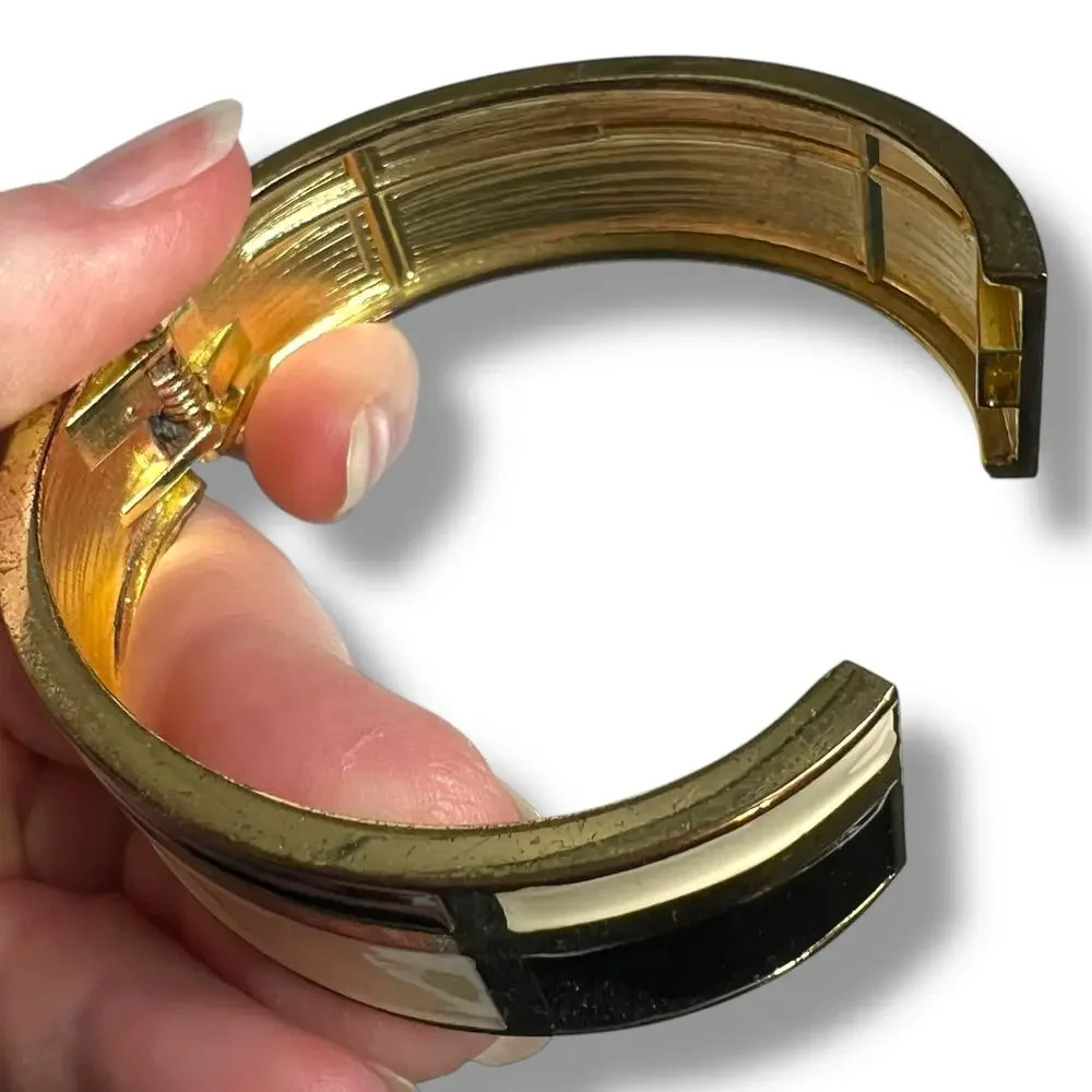 Womens Bangle Cuff Bracelet Fashion Jewelry Jeweled Black Cream Gold